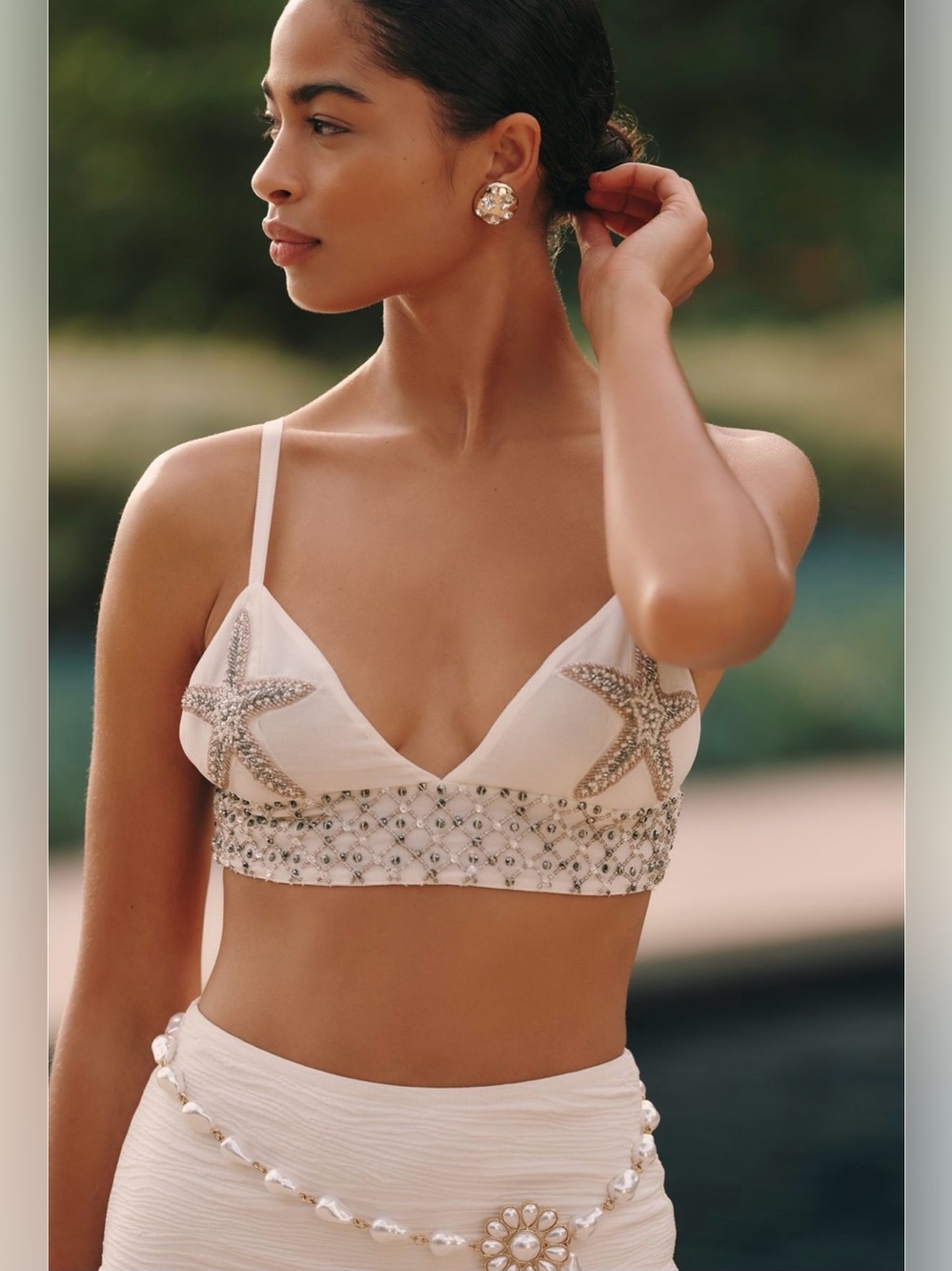 NWT Anthropologie Celadine Beaded Starfish Top in Ivory Silver & Gold Boho Style